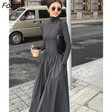 New Women Elegant Midi A Line Turtleneck Dress Female Vestdios Office Lady Bodycon Fashion Slim