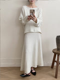 Fongt New Lazy Wind Loose Top + Fishtail Dress Set Women's Round Collar Knitting Set Bright