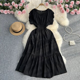 Fongt Gentle Wind Ruffle Collar Dress Female Summer Simple Pure Color Double Flying Sleeve Design Platycodon Grandiflorum First Love Skirt-Outfit