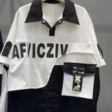 Letter Printed Blouse Women's Clothing Casual Turn-down Collar Button Summer Stylish Asymmetrical Patchwork Shirt New-Outfit