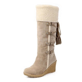 Winter Boots Warm Fur Boots Ladies High Heels Platform Knee High Snow Boots Women 2020 Warm Fur Wedge Shoes