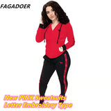 Casual Tracksuits Women Solid Two Piece Set Women Plus Size Pink Letter Embroidery Zipper Hoody Coat + Pants Sets