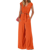 Fongt Women's Clothing 2025 New Summer V Tie With Open-Vum Wide Leg Trousers Casual Fashion Set