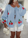 Fongt 2025 Knitted Cardigan With Loose Casual Sweater Strawberry Cherries With Coat Top