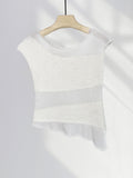Fongt Sense Beauty Irregular Design Sense White Sweater Female Summer Splicing Perspective Small Flying Sleeve Jacket Ins-Outfit