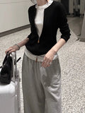 Fongt Niche Thin Temperament Zipper Loose Knitted Jersey Spring And Autumn Black Coat Woman