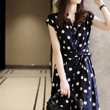Fongt Retro Wave Dot Dress 2025 New Women's Summer Waist Thin Temperament Design Sense Small Chiffon Skirt