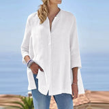 ZANZEA Women Elegant 3/4 Sleeve Buttons Down Shirt Casual Summer Thin Blouse Work Blusas Female Solid Loose Tops