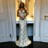 Extended Version Of The Popular Style Sequined Net Gauze Slim Tail Sexual Bare-Back Dress Long Dress-Outfit
