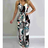 Summer Boho Floral Bodycon Jumpsuit Sleeveless V-neck Party Casual Wide Leg Long Playsuits