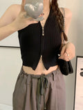 Fongt Neck Slings Beauty Vest Women Autumn New Knitted Hottie Short Sleeveless Shoulder Sexy