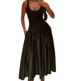 Fongt Spliced Vest Dress Woman 2025 New Hottie Sleeveless A-Word Swing Dress