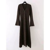 Fongt Ins Design Long Sleeve V-Neck Knitted Dress Woman