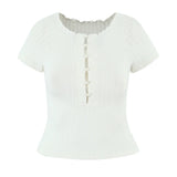 Fongt New Sweet Hottie Style Retro Pearl Henry Collared Shoulder Repair Small Shirt