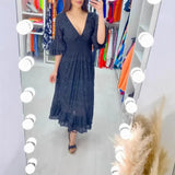 Fashion V Collar Horn Sleeves Cotton Lep Cotton Leprosy Dress