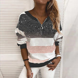 Fongt 2025 New Explosion Striped Digital Printing Long-Sleeved Half-String Loose Casual Dress Woman