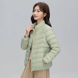 2023 Autumn And Winter New Light Down Jacket Female Short 90 White Duck Down Standing Collar Show Thin Casual Large Size Coat Tide-Outfit