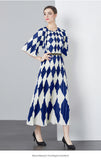 Fongt Exquisite Dress Women 2025 New Lazy Wind Collar Mid-Sleeves To Close The Waist Temperament 100-Fold Printing Skirt