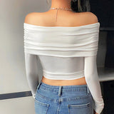 White Long Sleeve Off Shoulder Y2K Top-Outfit