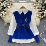 Fongt Style High-Level Sense Of Light Luxury Lady Suit Autumn And Winter Solid Color Loose Long-Sleeved Shirt + Knitted Vest