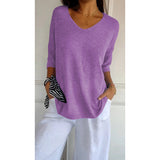 Fongt Casual Sweater Basic Thin V-Neck Seven-Sleeve Solid Female Bottoming Shirt Ice Cream Color