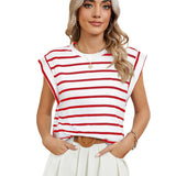 2024 New Round Collar Solid Color Shoulder-Inserted Sleeve Casual T-Shirt-Outfit