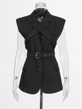 Fongt Suit 2025 Autumn New Fashion Niche Cross-Tape With Sleeveless Blazer Woman Trend