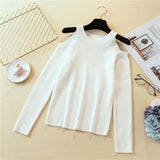 Sexy Off Shoulder Knitted Sweater Women Solid Slim Pullover Sweater White Black jumpers 2023 Autumn Winter Female