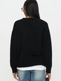 Fongt New Women's Knitted Round Collar Loose Top Fashion Cherry Languid Long-Sleeved Sweater