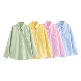 New Four-Color Striped Single Pocket Loose Casual Shirt-Outfit