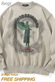 Men Women Hip Hop Knitted Jumper Sweaters Angel Lightning Printed Streetwear Harajuku Summer Oversize Hipster Casual