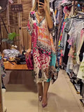 Fongt Explosion Casual Leopard Color Print Deep V Dress