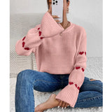 Fongt And Winter Sweater Women's Loose Long-Sleeved Striped Elbow Love Collar Knitted Shirt