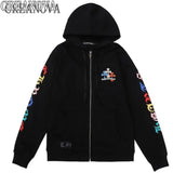 Fongt Jersey Art Letter Street Hickolote Harajuku Y2k Black Zipper Hoodie Woman