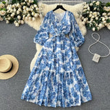 Fongt Retro Floral Dress Women's Spring And Summer Lantern Sleeve Design Sense Small Thousand Gold Princess Temperament Swing Holiday