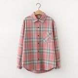 New Loose Design Cotton Plaid Shirt Women Young Style Long Sleeve Blouses Casual Shirts Lady Tops Clothes
