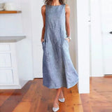 Striped Round Collar Sleeveless Large Slim Dress-Outfit