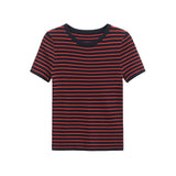 Fongt Homemade New Women's Classic Fashion Short Sleeve Striped Knitted T-Shirt 3519020