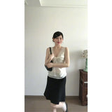 Fongt Spice Girls Kinesi V-Neck Vest Small Top With Stylish Simple A-Word Thin Fishtail Half-Dress Woman Two-Case