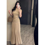 Fongt High-Waisted Folding Skirt Dress Girl 2025 Spring Lanky Wind Hanging Feeling Big Skirt A Word Long Skirt