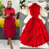 Fongt Three-Home Folded Dress Dress Wooden Ear Long Heavy Industry Pressure Folds High-End Exquisite Dress Woman