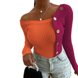 Sleeve Off Shoulder Sexy Casual Slim Buttons