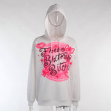 Y2K Letter Print Women Hoodies Sweatshirts Cotton Pullover White Lace Up Pockets Cute Casual Long Sleeve Autumn