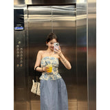 Fongt Retro Print Tset Coat Woman 2025 Summer Pure Temperament Holiday High Waist Half-Dress Skirt Set