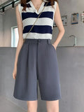 Suit Shorts Loose Elastic Waist Slim Thin Women's Summer Shorts Casual High Waist Solid Straight Wide Leg Ice Silk