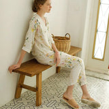 Prining V-neck Short Sleeve Pajamas