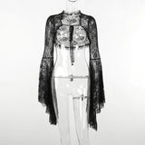 Fongt Summer New Women's Casual Pants Dark Sexy Body-In-Print Lace High-Waisted Flared