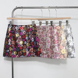 Fongt Heavy Industry Lighting Flowers A-Word Skirt High Waist Thin Ass Anti-Light Short Skirt Women 8158