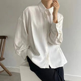 Korean Chic Back Pleated Design Blusas Mujer Loose Casual Shirts Blouses Lapel Long Sleeve Tops Spring New Shirt-Outfit