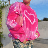 Pattern Y2K Aesthetics Pink Oversized Sweatshirts Women 2022 E-Girl Tie Dye Crewneck Long Sleeve Tops Autumn